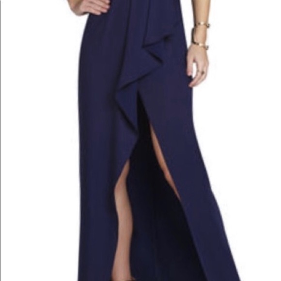 KRISTINE ONE-SHOULDER PEPLUM NAVY GOWN BY BCBG - Picture 2 of 3